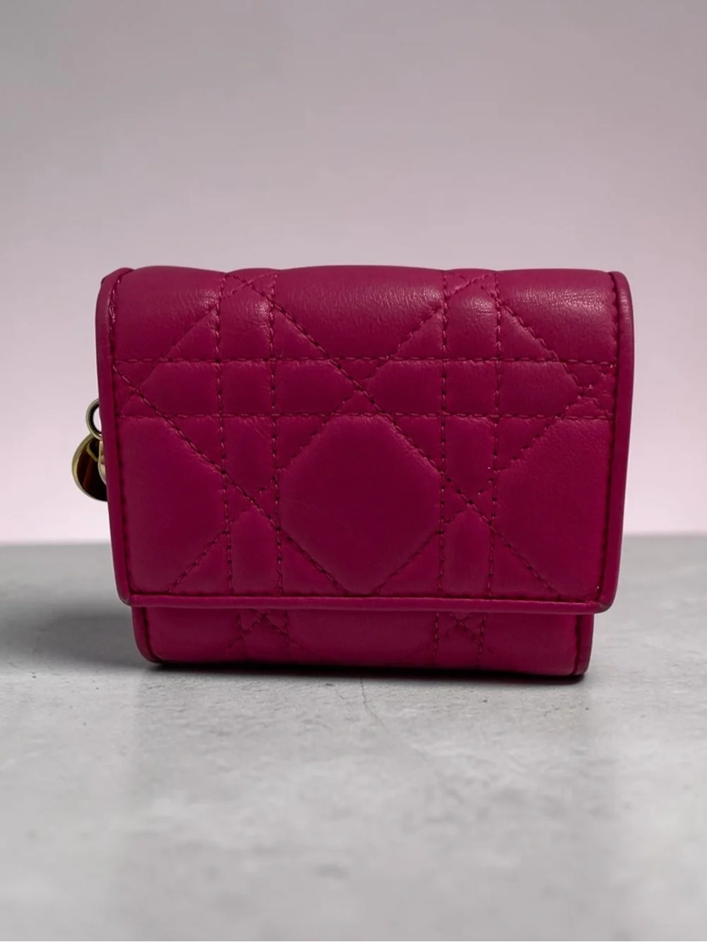 Lovely Pink Christian Dior Cannage Lady Dior Lotus Wallet